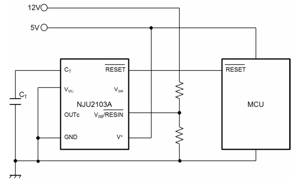 Application Circuit Diagram - Nisshinbo NJU2103A & NJU2103B System Reset ICs
